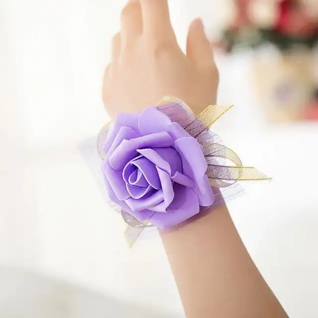 4 Colors Bridesmaid Silk Rose Corsages Hand Flower Artificia