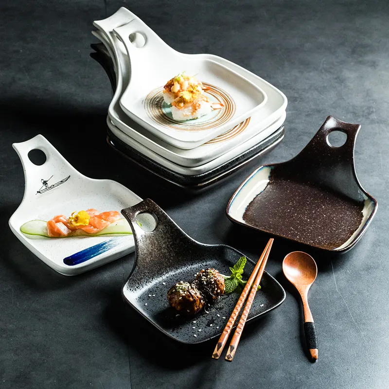 Japanese Style Single Handle Ceramic Plate Household