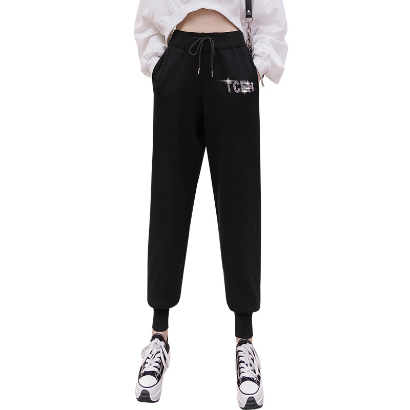 Hot Rhinestone Casual Women's Autumn Loose Ankle Ankle Pants