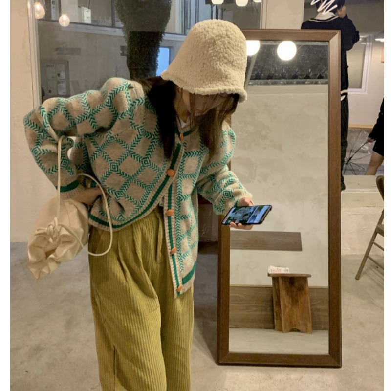 Contrasting Check Lazy Sweater Cardigan