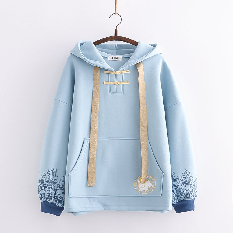 Women's Fashion Wave Print Fleece Hoodie