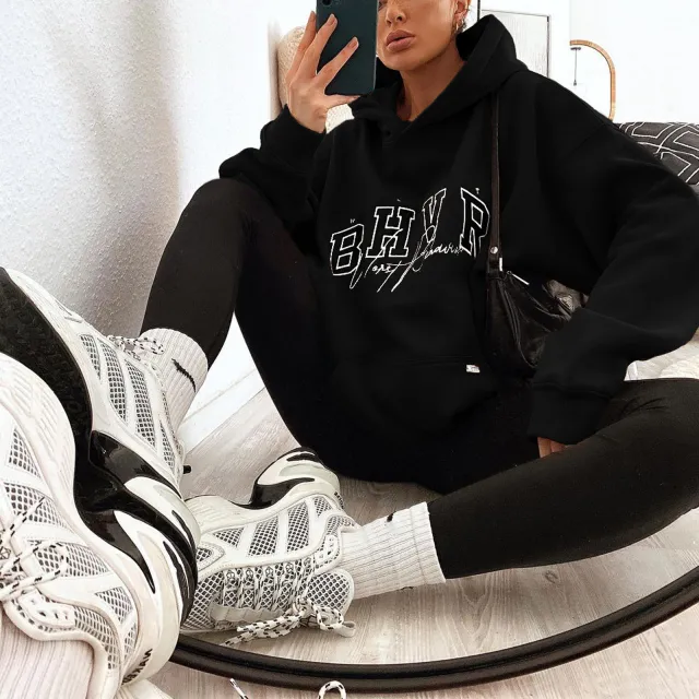 Game Letter Printing Plush Warm Long sleeved Sweater Black - Shop at LoveMi