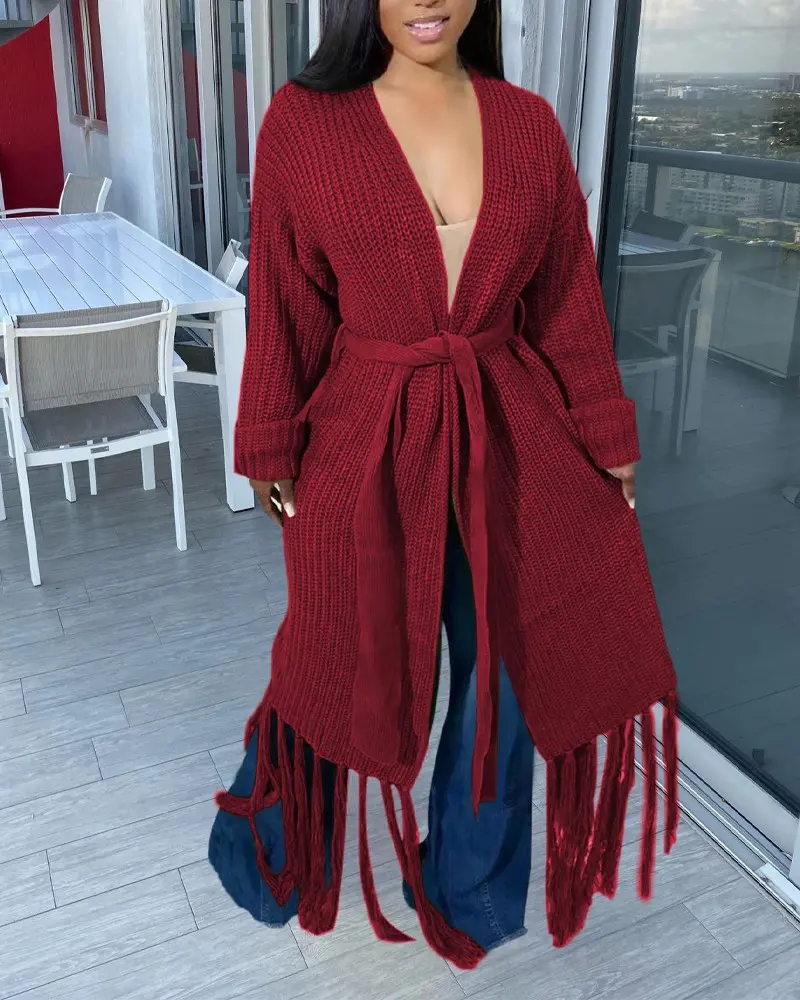 Women's Long Fringed Cardigan Sweater Jacket