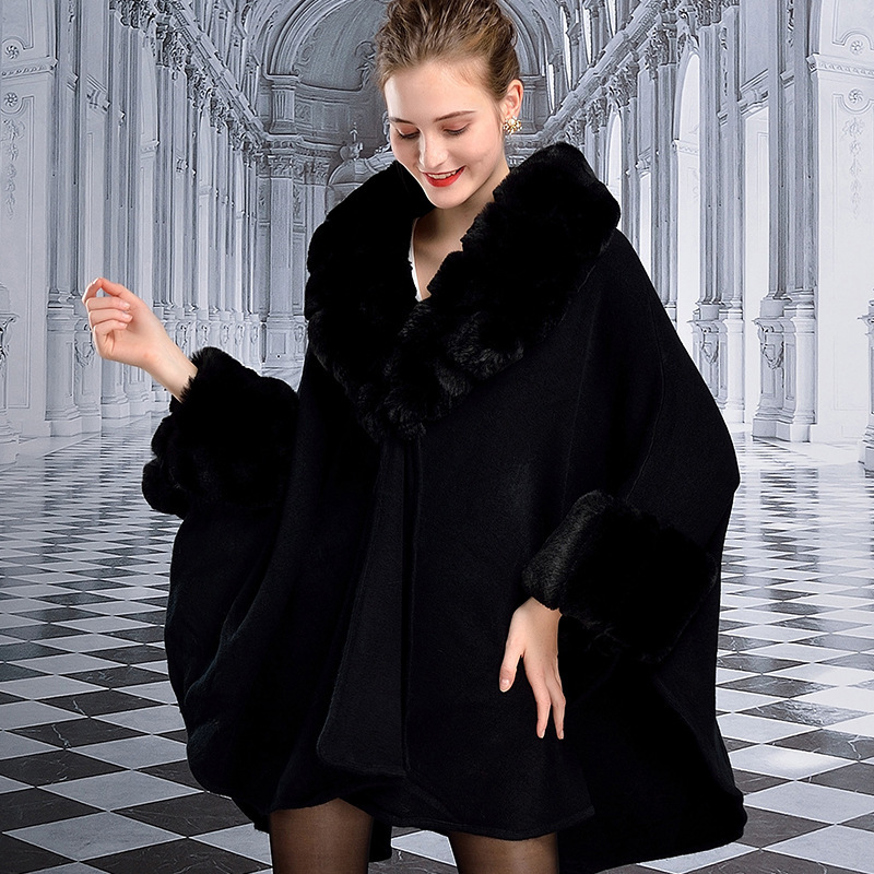 Women's Rex Rabbit Fur Shawl Cape Black - Shop at LoveMi