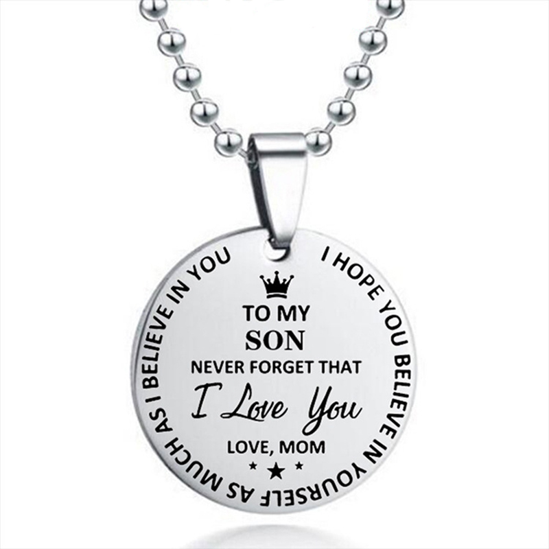 To My Son Daughter Round Stainless Steel Pendant Beads Chain Necklace