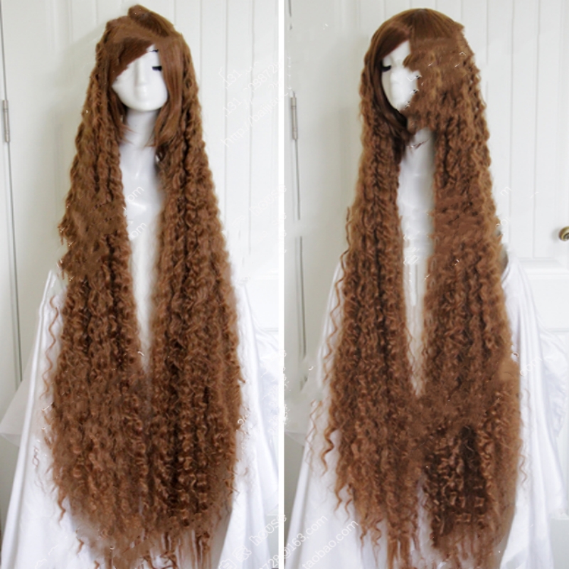 150cm Fashionable Brown Long Thread Curled Corn Perm Women's Wig