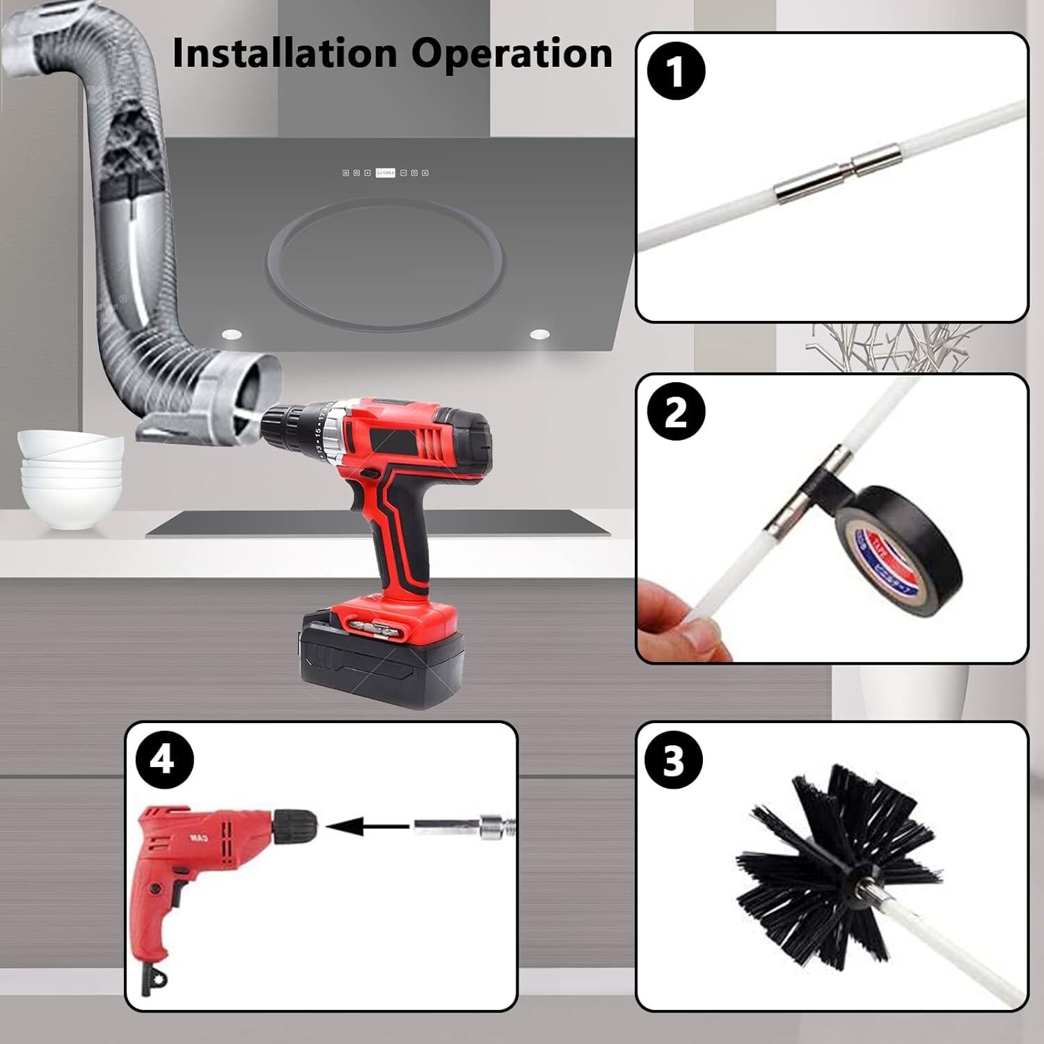 32x Flexible Chimney Sweep Set Flue Sweeping Brush & Rod Kit Soot Cleaning Rods