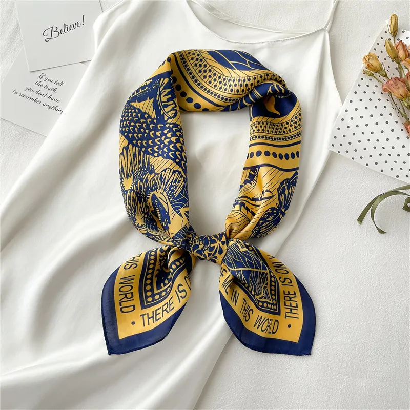 A New Small Square Scarf For Women - Fj4551 Yellow Navy Blue
