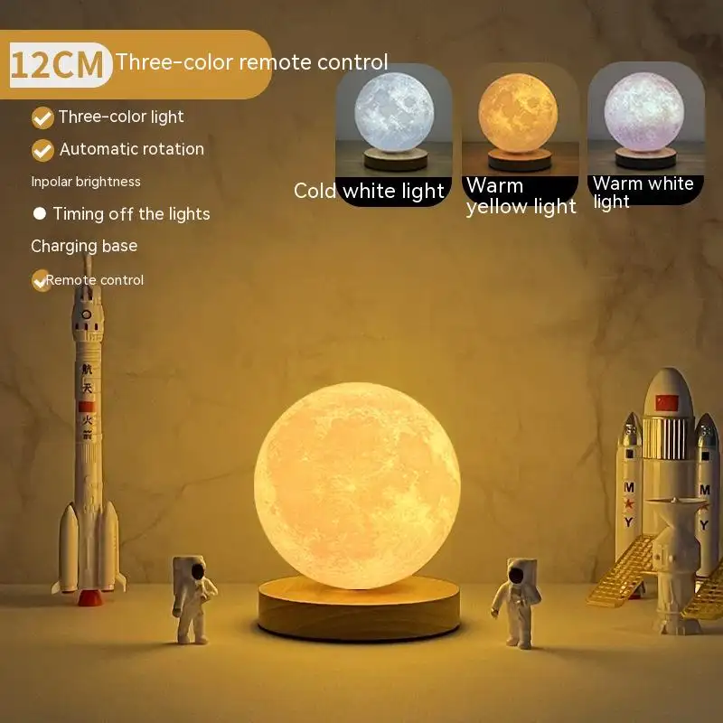 Creative 3D Magnetic Floating Levitating Moon Lamp Touch Control 3 Color Moon