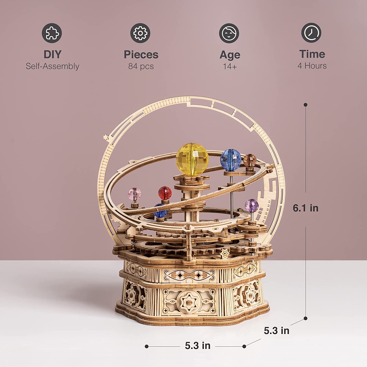 Rokr Rotating Starry Night Mechanical Music Box 3D Wooden Puzzle Assembly Model Building Kits Toys For Children Kids - AMK51