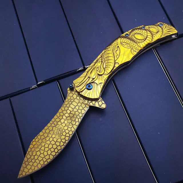 Camping Folding Knife Stainless Steel Portable Knife Household Fruit Knife Gold - Shop at LoveMi