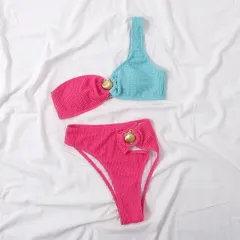 European And American Women In Contrast Bikini - Rose - View 1
