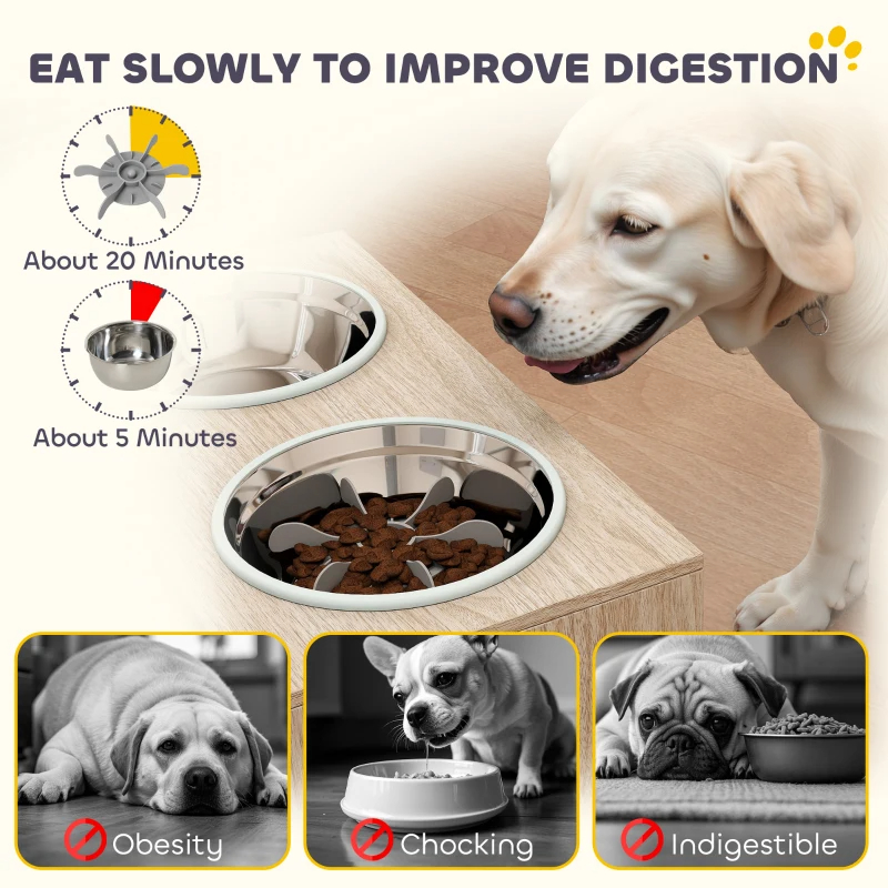 Elevated Dog Bowl, Large Feeding Dog Bowl Stand With 2 Stainless Steel Bowls, Storage Drawer, And Slow Feeder Mat.