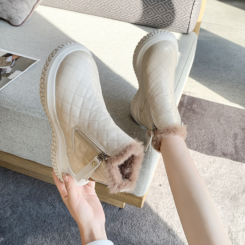 Women's Plus Velvet Thickened Back Zipper Round Toe Short Tube Snow Boots