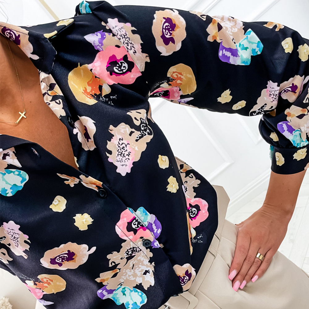 Women's Printed Long Sleeve Cardigan Single Breasted Casual Shirt