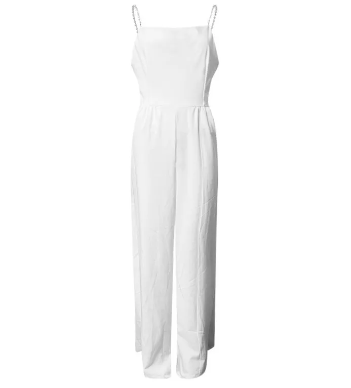 Sleeveless Top Pearl Sling Wide Leg Jumpsuit - White