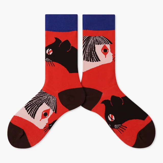 Cute Cotton Socks Women's Mid tube Color Anime Wild Retro A Pair Of Cat Girls - Shop at LoveMi