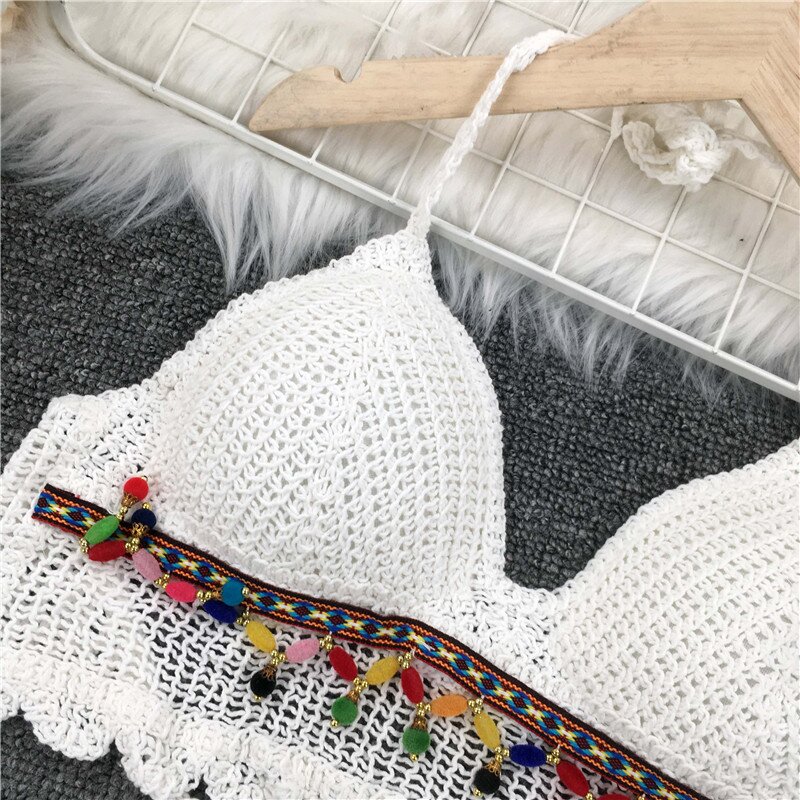 Lace-up Chest Pad Top Seaside Vacation Beach Bikini Halter Neck Halter