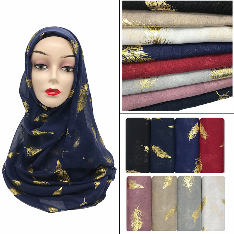 Gold Leaf Print Women's Versatile Scarf Turban Shawl