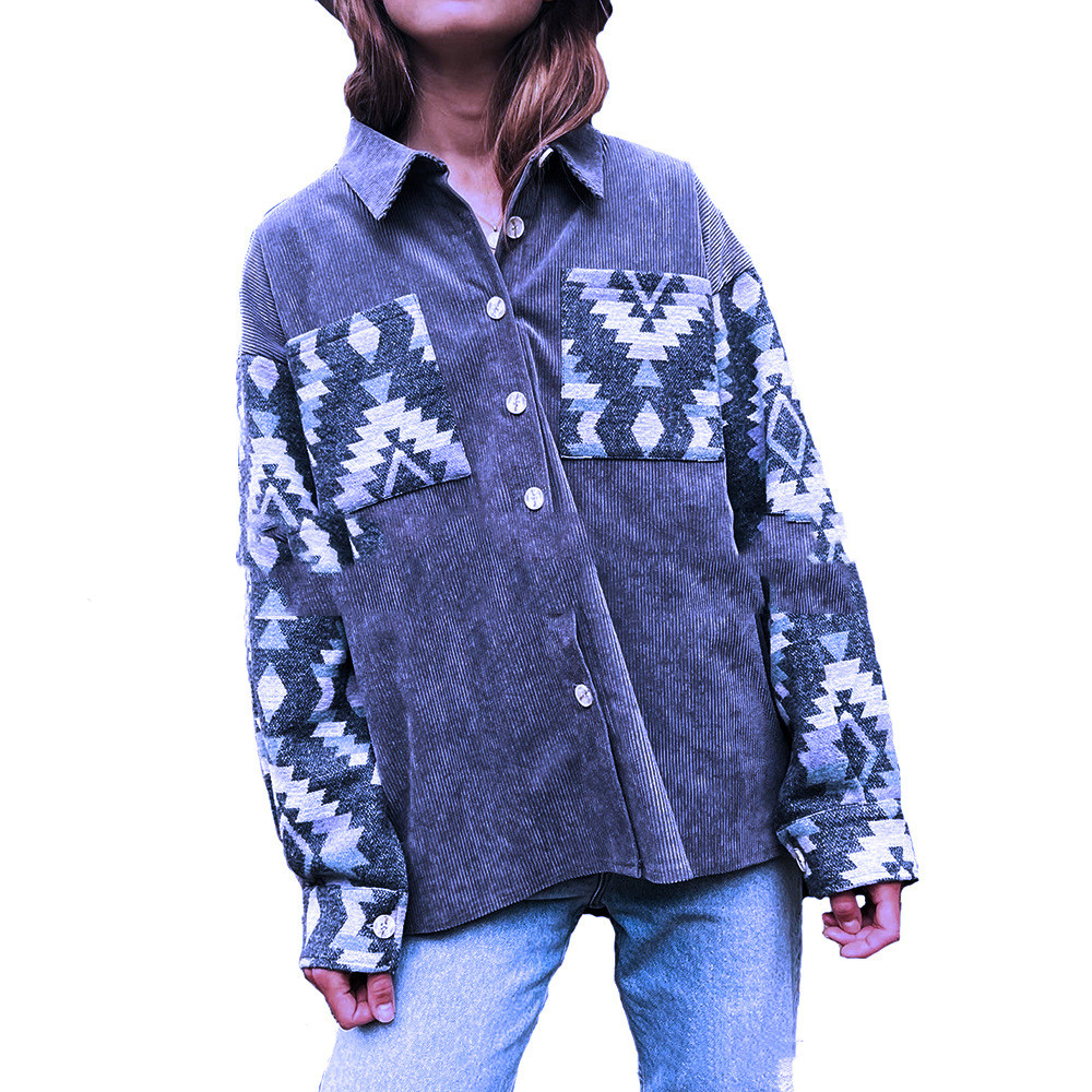 Title 6, New Corduroy Aztec Stitching Long-sleeved Shirt