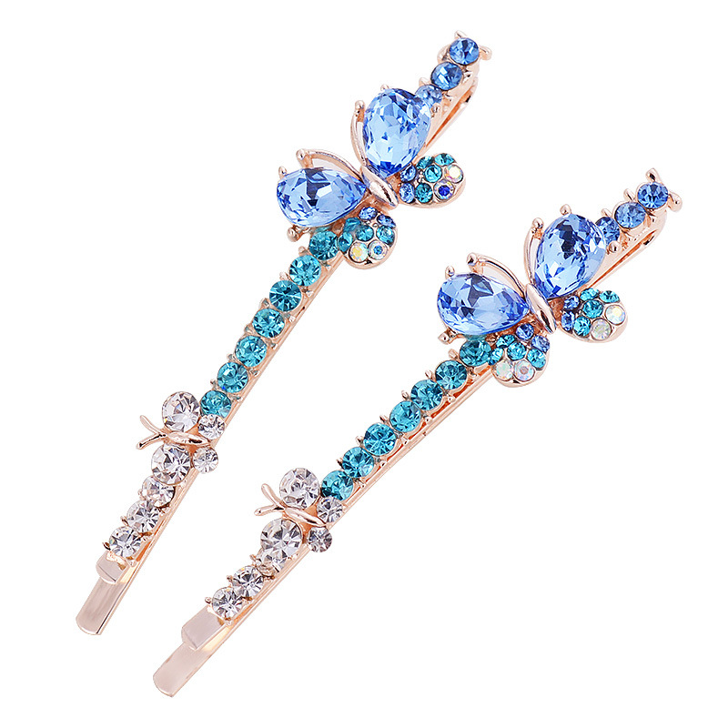 Korean style Bow And Diamond studded Hairpin Blue - Shop at LoveMi