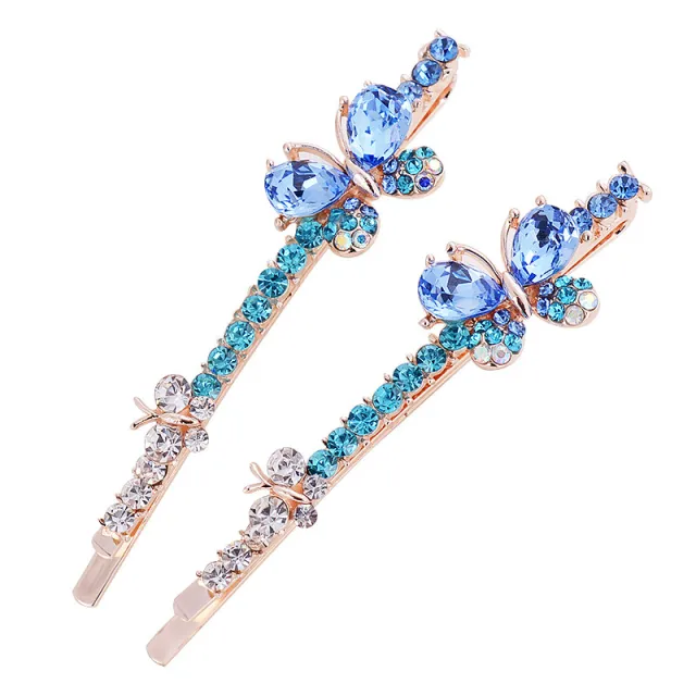 Korean style Bow And Diamond studded Hairpin Blue - Shop at LoveMi
