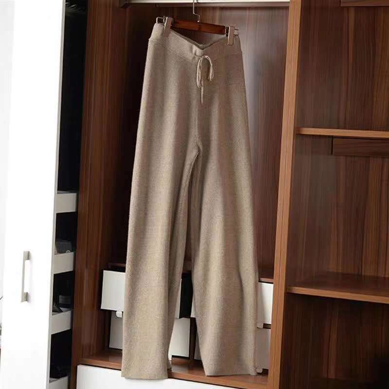 Knitted Cashmere Wide-leg Pants Women High Waist Drape