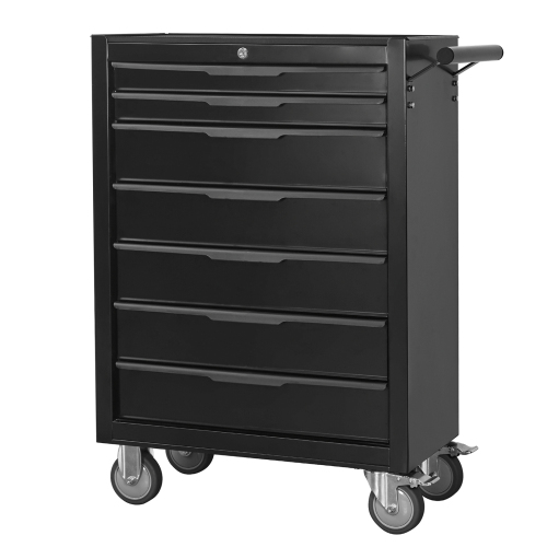 7-Drawer Rolling Tool Chest Cabinet, Large Capacity Metal Tool Box With Wheels And Cylinder Locking, Roll Around Storage Organizer Tool Cart For Garage, Warehouse, Work Shop - Black 6
