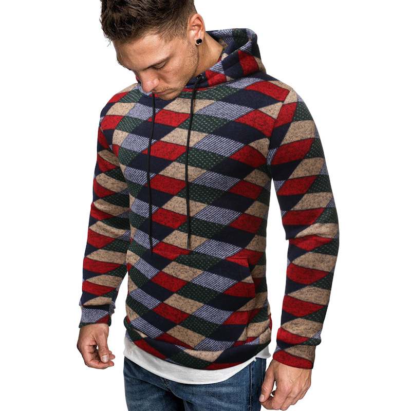 New Men's Hip-hop Christmas Plaid Hooded Sweater