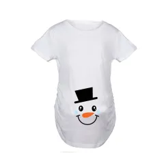 Christmas Cartoon Snowman Print Maternity Dress Summer Plus Size Maternity Short-sleeved T-shirt - White - View 1