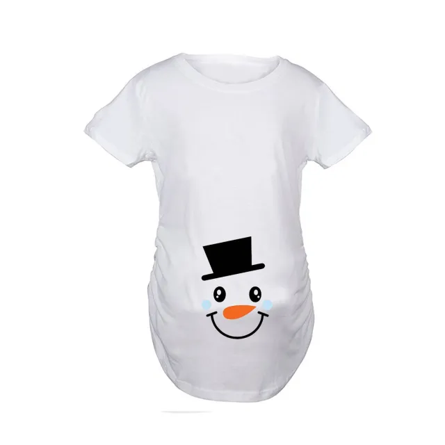 Christmas Cartoon Snowman Print Maternity Dress Summer Plus Size Maternity Short sleeved T shirt White - Shop at LoveMi