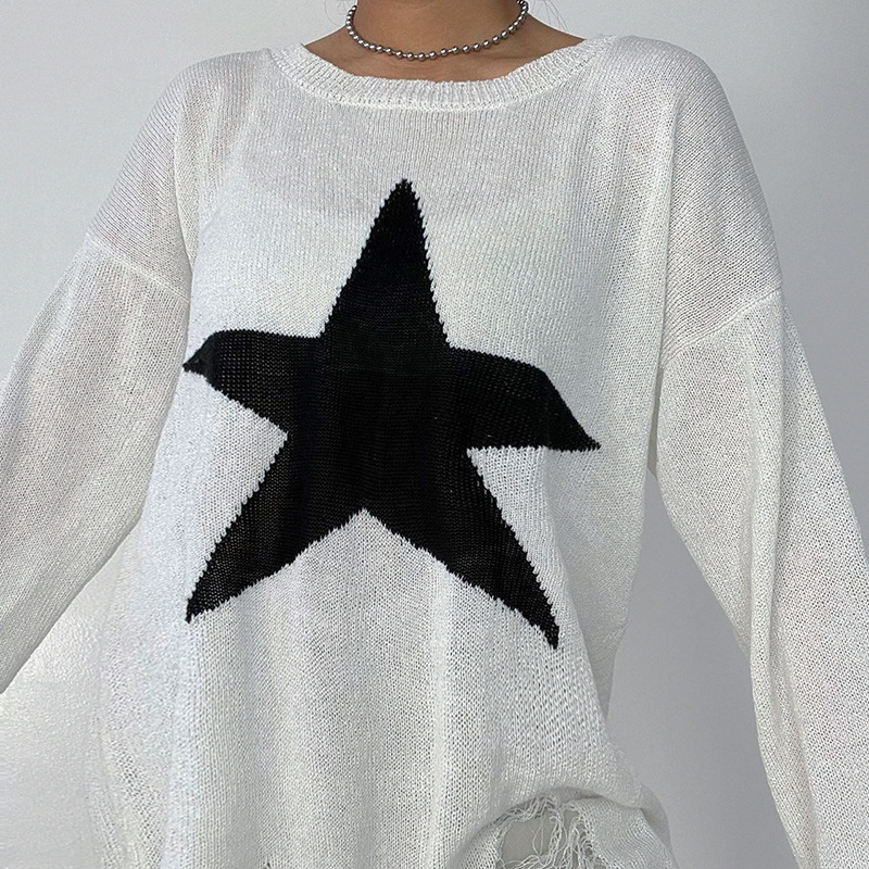 Title 7, Simple black and white star woolen blouse for w...