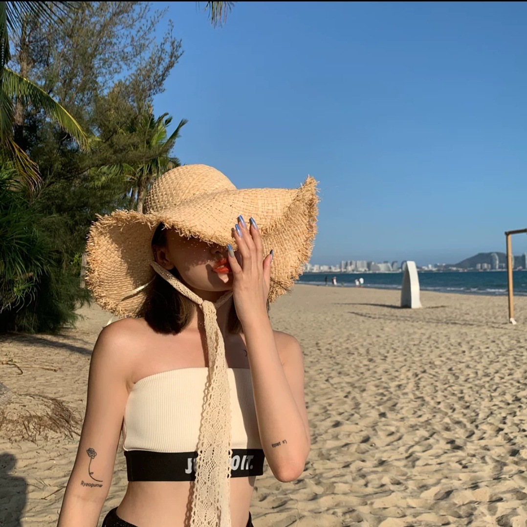 Raffia Straw Hat Big Brim Female Summer Seaside Beach Small