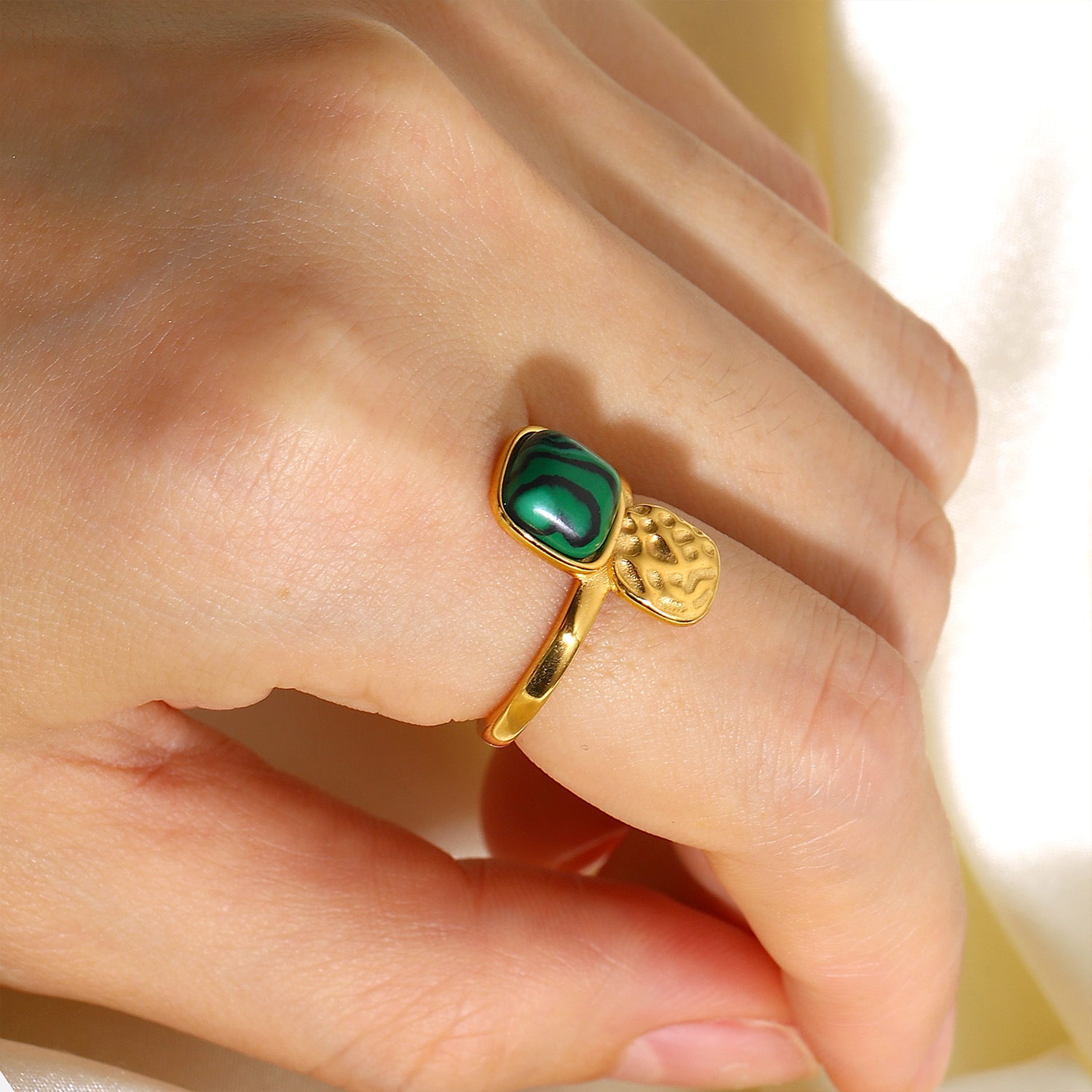 Title 5, Antique Turquoise 18K Gold Hammer Stainless Ste...