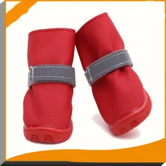 New Reflective Strappy Dog Shoes Puppy Rain Boots - Red - View 1