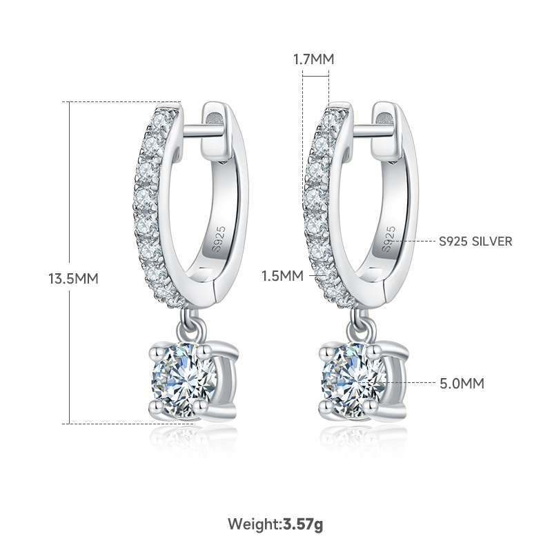 3g S925 Sterling Silver Moissanite Dangle Hoop Earrings  5mm Drop With Pave Hoop & GRA Certificate, Platinum Plated Jewelry Gift Box Set For Women