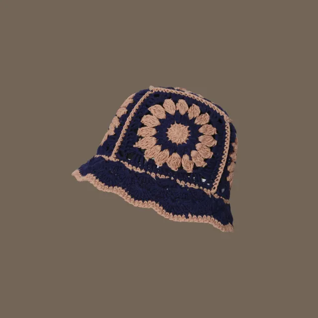 Handmade Design Double Color Hollow Basin Hat Women''s Japanese Knitted Crochet Bucket Hat Korean Wool Fisherman Hat Navy Khaki - Shop at LoveMi