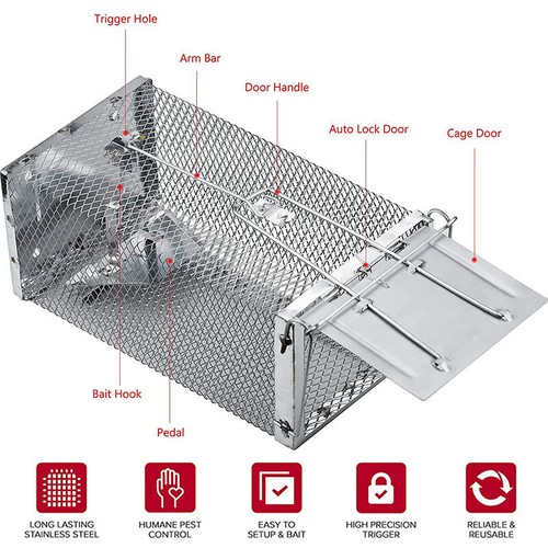 Humane Rat Trap Cage Live Animal Catch Pest Rodent Mice Mouse Bait Control Box 5