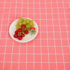 Stall Tablecloth Mat Linen Curtain Cotton Hemp Material - Big Pink Lattice - View 1