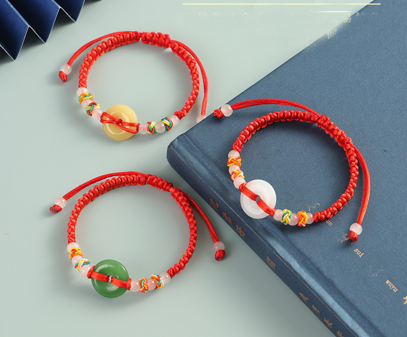 Creative New Red Rope Bracelet Men's And Women's Imitation Jade Safety Buckle Hand-woven Couple Bracelet Jewelry Stall Supply product image