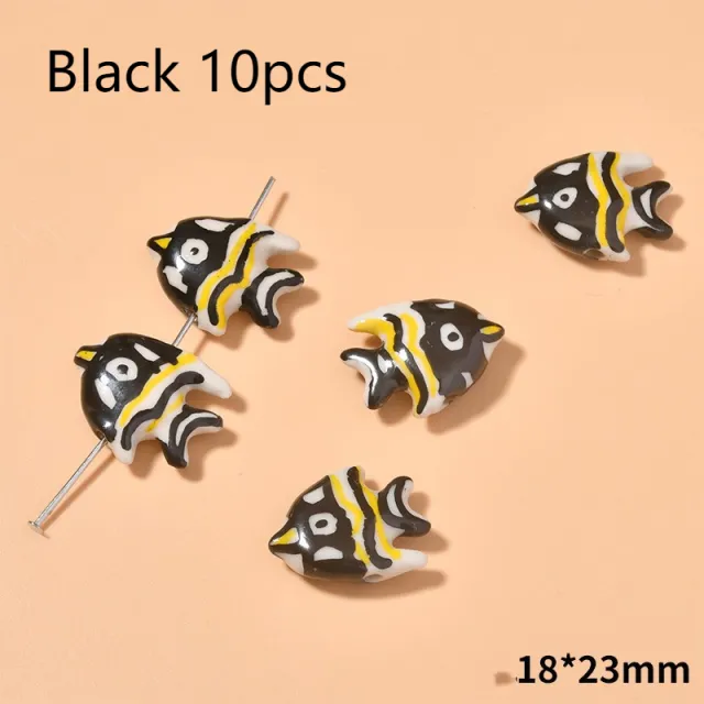 Hand painted Yellow Small Fish Shape Ceramic Beads DIY Necklace Bracelet Accessories Black 10Pcs - Shop at LoveMi