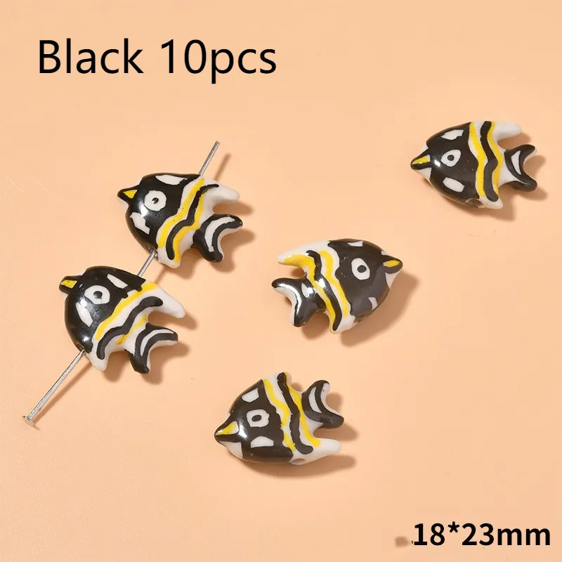 Hand-painted Yellow Small Fish Shape Ceramic Beads DIY Necklace Bracelet Accessories - Black 10Pcs