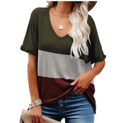 Fashionable Women's Colour Matching Pullover Short Top - Red - View 1