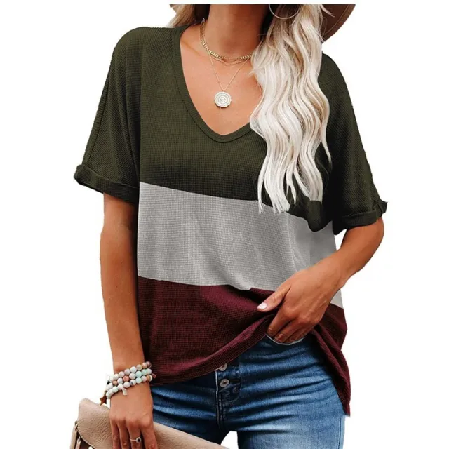 Fashionable Women's Color Matching Pullover Short Top Red - Shop at LoveMi