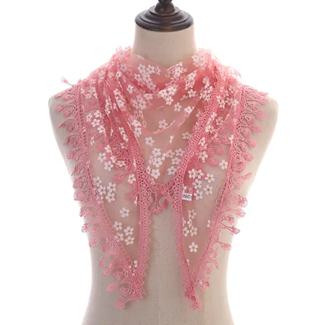 Breathable Lace Trim Triangle Scarf Veil Pink - Shop at LoveMi