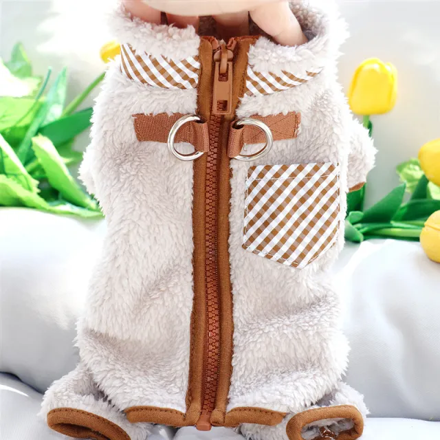 Plush Fleece Dog Coat For Small Dog With Double D Ring Zipper On Back Pet Jumpsuit Puppy Pajamas Winter Fall Pjs Chihuahua Yorkie Thermal Clothes ... Khaki - Shop at LoveMi