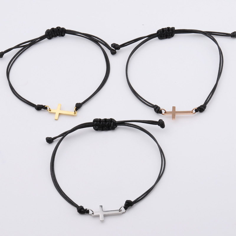 Braided Christmas Stainless Steel Mirror Cross Bracelet