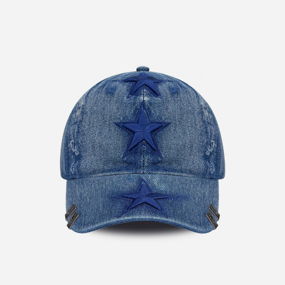 Men's And Women's Identical Water-washed Distressed Vertical Five-point Star Embroidered Side Metal Patches Trendy Streetwear Style Baseball Cap For Daily Wear