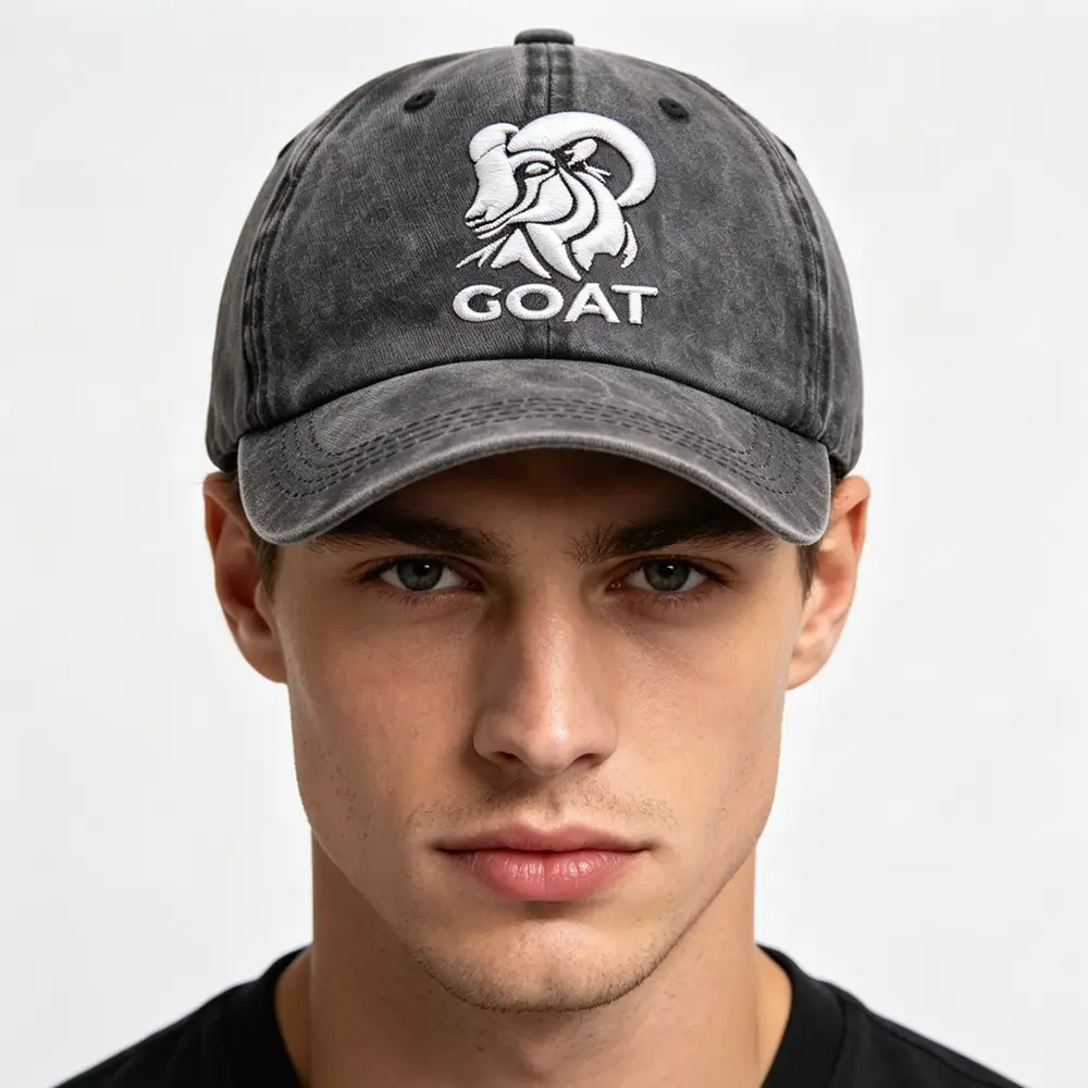 2pcs GOAT Ram Embroidered Baseball Cap - Vintage Washed Cotton Hat, Adjustable Unstructured Low Profile, Casual Outdoor Cap For Men Women