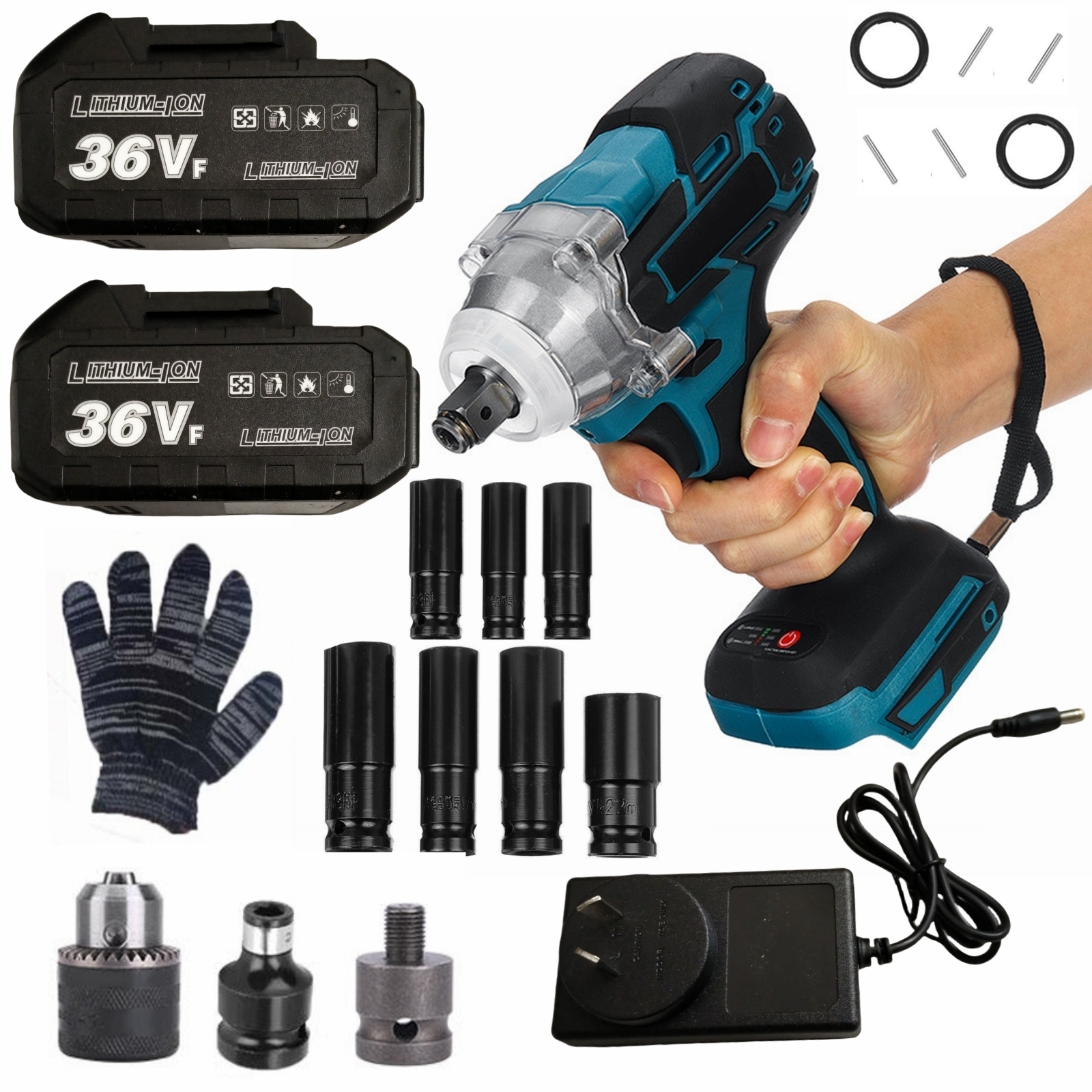 1 2 Cordless Impact Wrench Driver 1280W Brushless Rattle Gun With 7 Sockets 2Bateries 1 Charger For M Akita 18V Battery